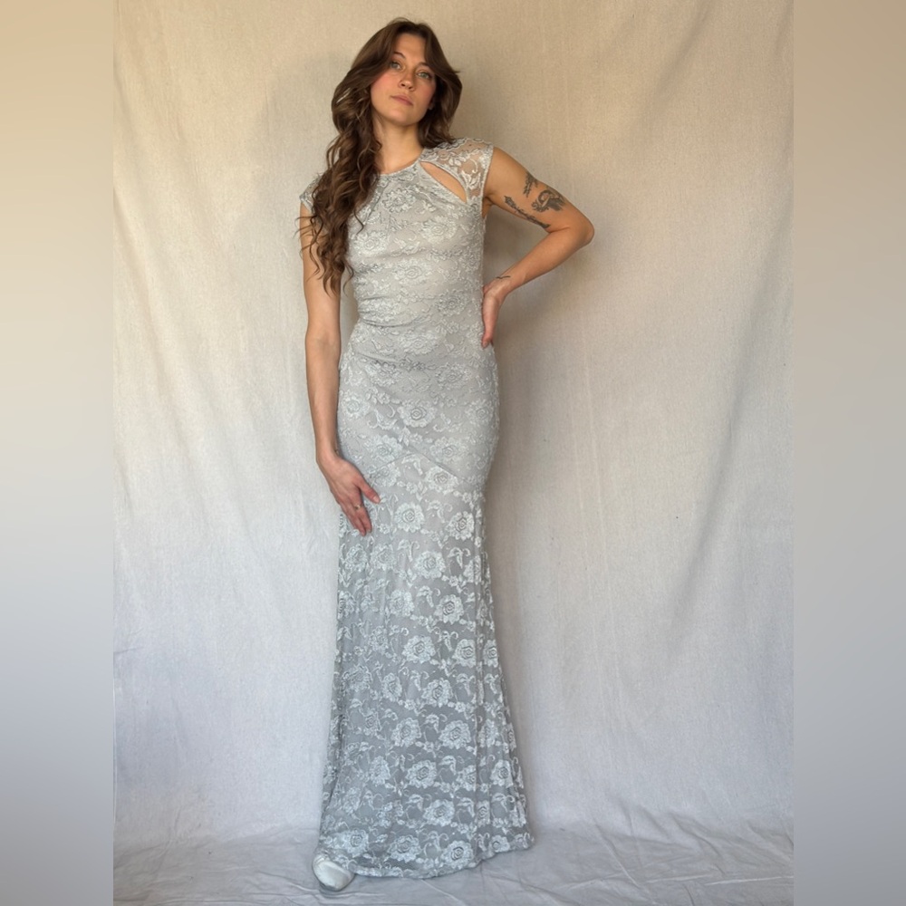 Vintage Y2K Silver Mermaid Bodycon Keyhole Dress - Picture 9 of 9